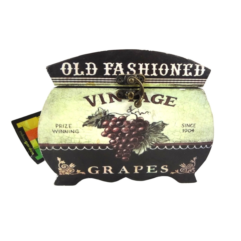 NWT Old Fashioned Vintage Grapes Wooden Decorative Storage Chest Box